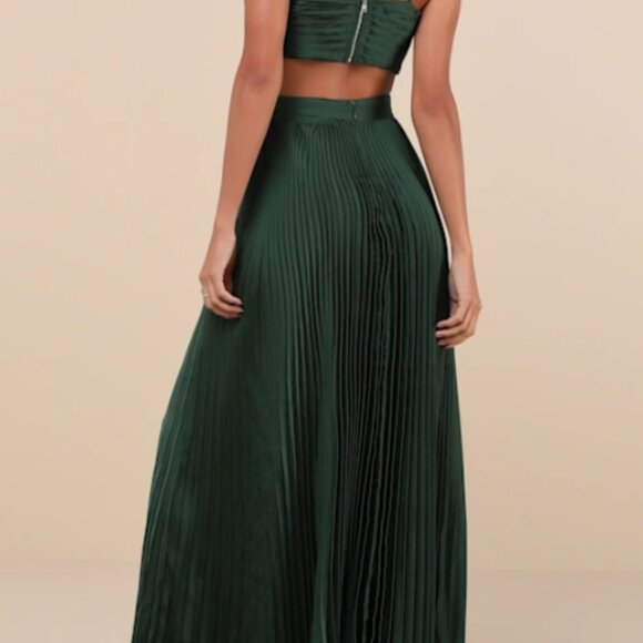 Lulus Got The Glam Emerald Green Pleated Cutout Maxi Dress - Size S - Picture 2 of 3